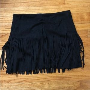 Fringe suede mini skirt